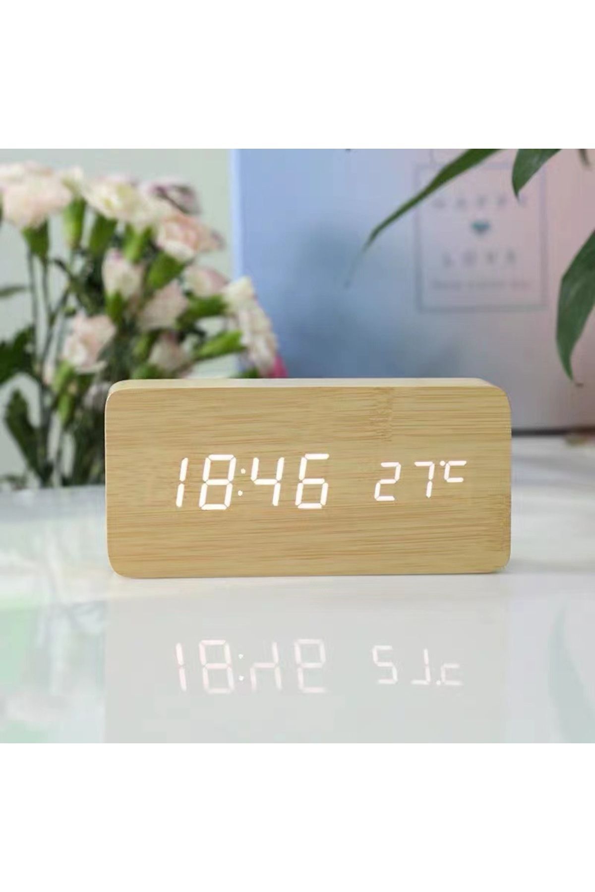 Livava Fonksiyonel Dikdörtgen Led Dijital Masa Saati, Krem, 15x7, Sürpriz Hediyeli