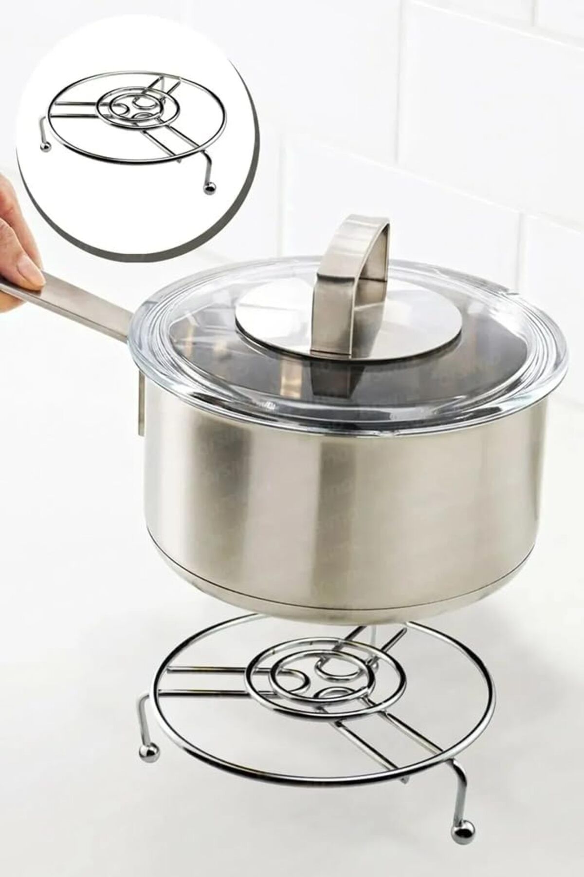 STOREMAX nffashopm Home Metal Ayaklı Yuvarlak Paslanmaz Nihale, Krom Kaplama, Şık ve Dayanıklı Masa Koru