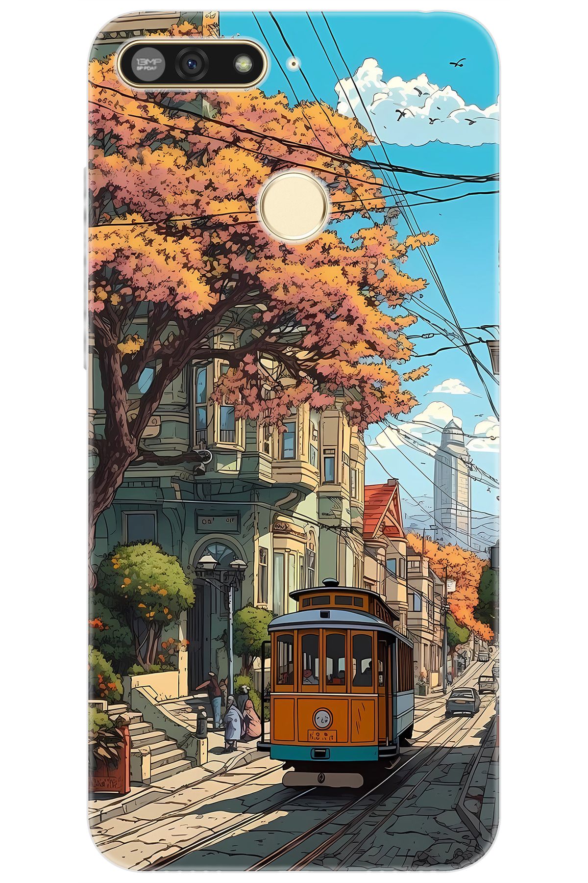 Ceppare Huawei Y6 2018 (ATU-L21) Uyumlu Kılıf Desen Baskılı Silikon Tramvay STK:645 CP-rHvBem4
