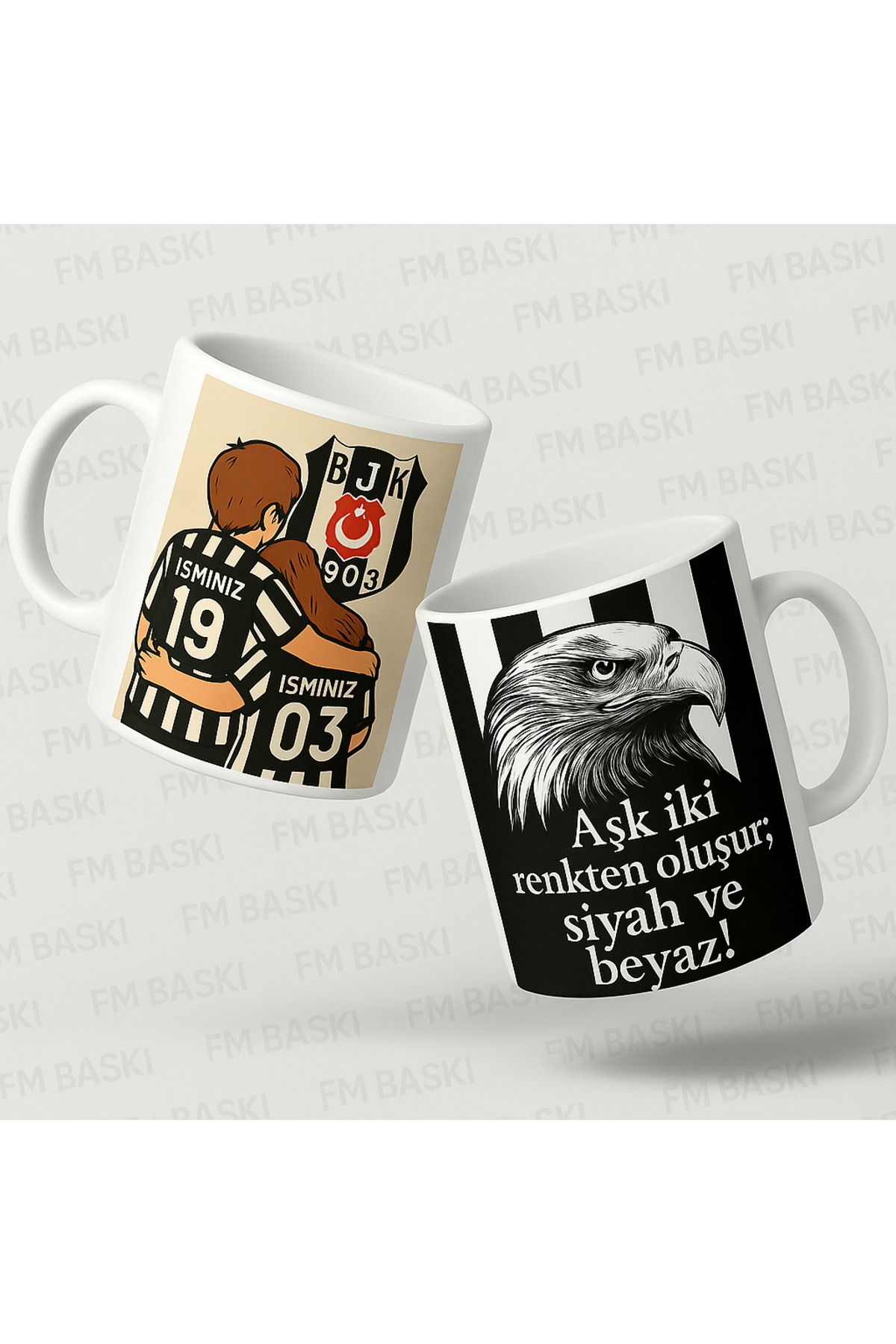 FM BASKI Siyah beyaz temalı kişiye özel isim yazdırma