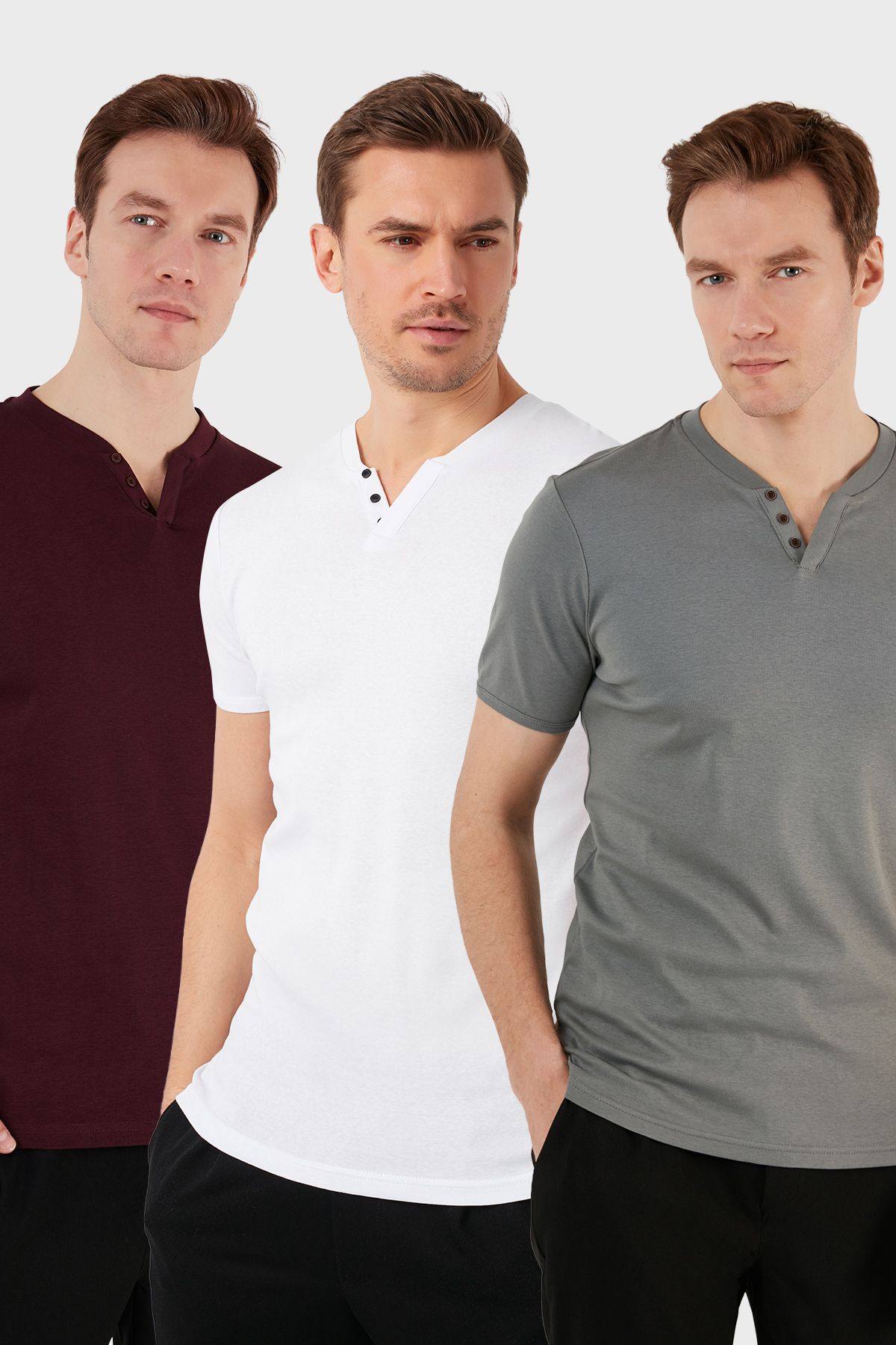 Buratti Pamuklu Düğme Detaylı Slim Fit V Yaka 3'lü Paket T Shirt Erkek T SHİRT 5902122S3