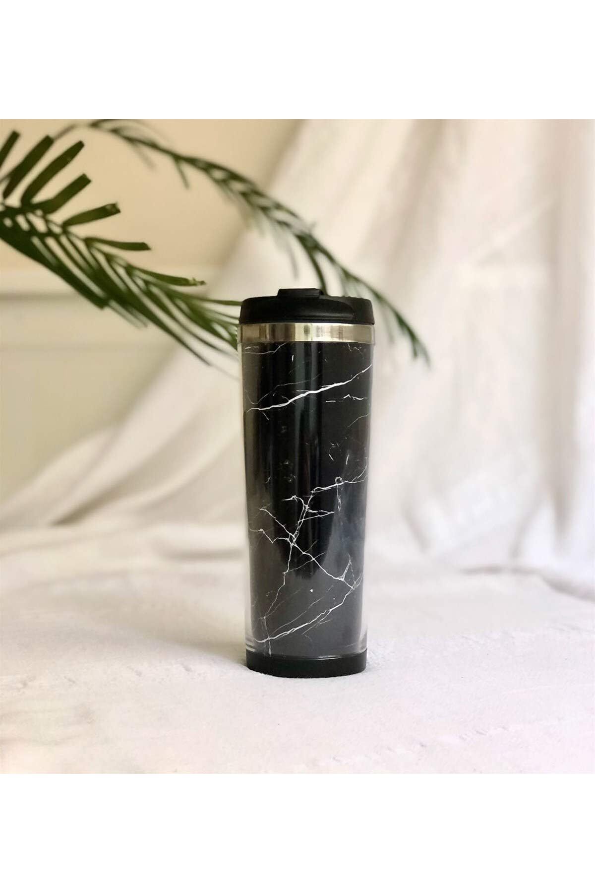 STOREMAX nffashopm Siyah Mermer Tasarımlı 400 Ml Termos Mug Bardak storestarx 1051353