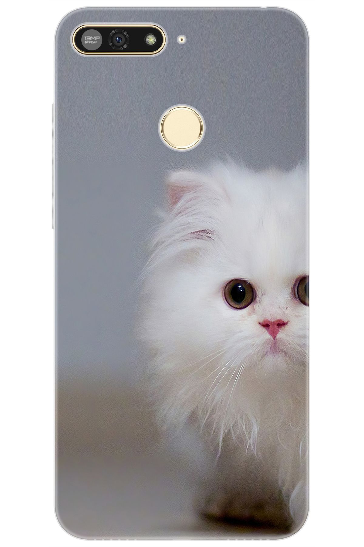 Ceppare Huawei Y6 2018 (ATU-L21) Uyumlu Kılıf Desen Baskılı Silikon Beyaz Kedi STK:139 CP-QcaeChG