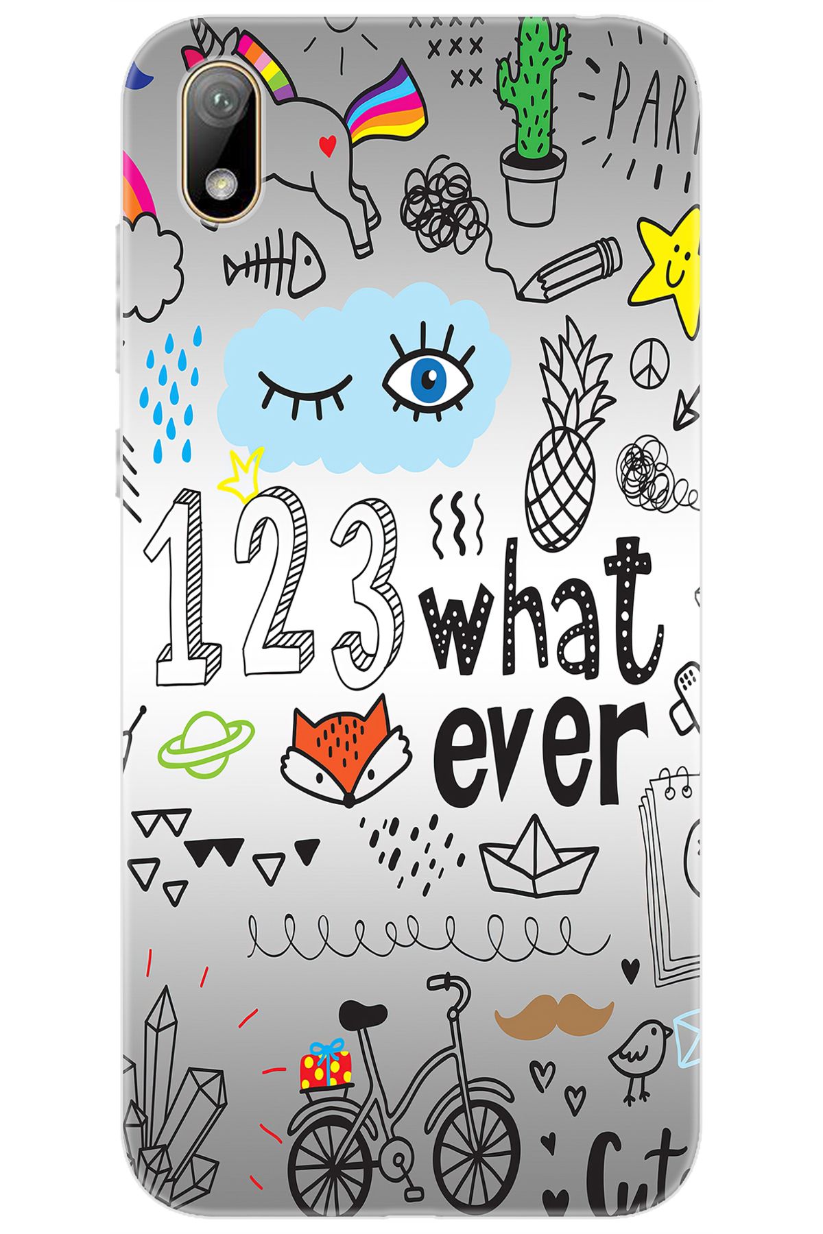 Ceppare Huawei Y5 2019 (AMN-LX2/LX9) Uyumlu Kılıf Desen Baskılı Silikon 123WHAT Ever STK:334 CP-i19dHMP