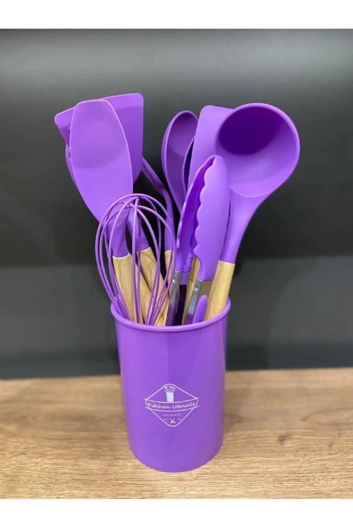 STOREMAX nffashopm 12 Parça Ahşap Sap Silikon Mutfak Pasta Silikon Kepçe Çırpıcı Fırça Kevgir Kaşı