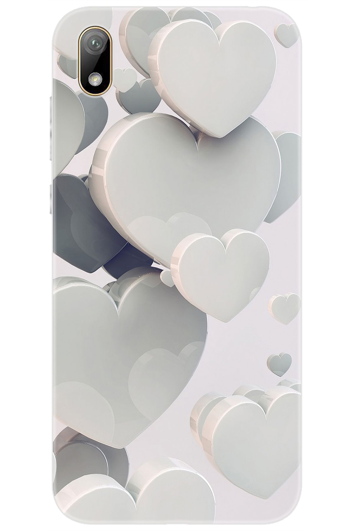 Ceppare Huawei Y5 2019 (AMN-LX2/LX9) Uyumlu Kılıf Desen Baskılı Silikon Beyaz Kalpler STK:259 CP-Xm75mOu