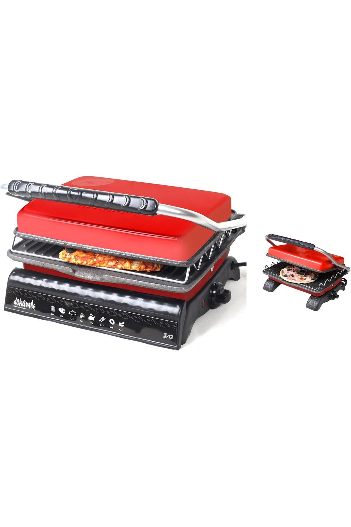 STOREMAX nffashopm Dökümix Ultra Plus Organik Demir Döküm Izgara& Tost Makinası KIRMIZI Izgara Aparatlı