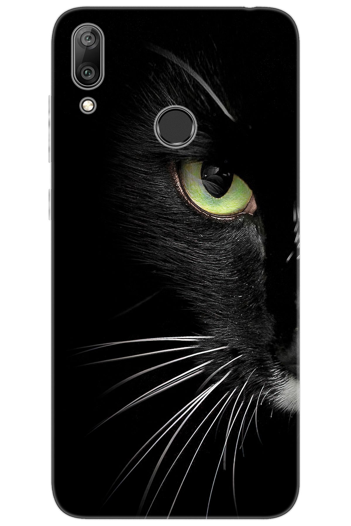 Ceppare Huawei Y7 Prime 2019 (DUB-LX3) Uyumlu Kılıf Desen Baskı Silikon Siyah Kedi STK:482 CP-2xpgrcP