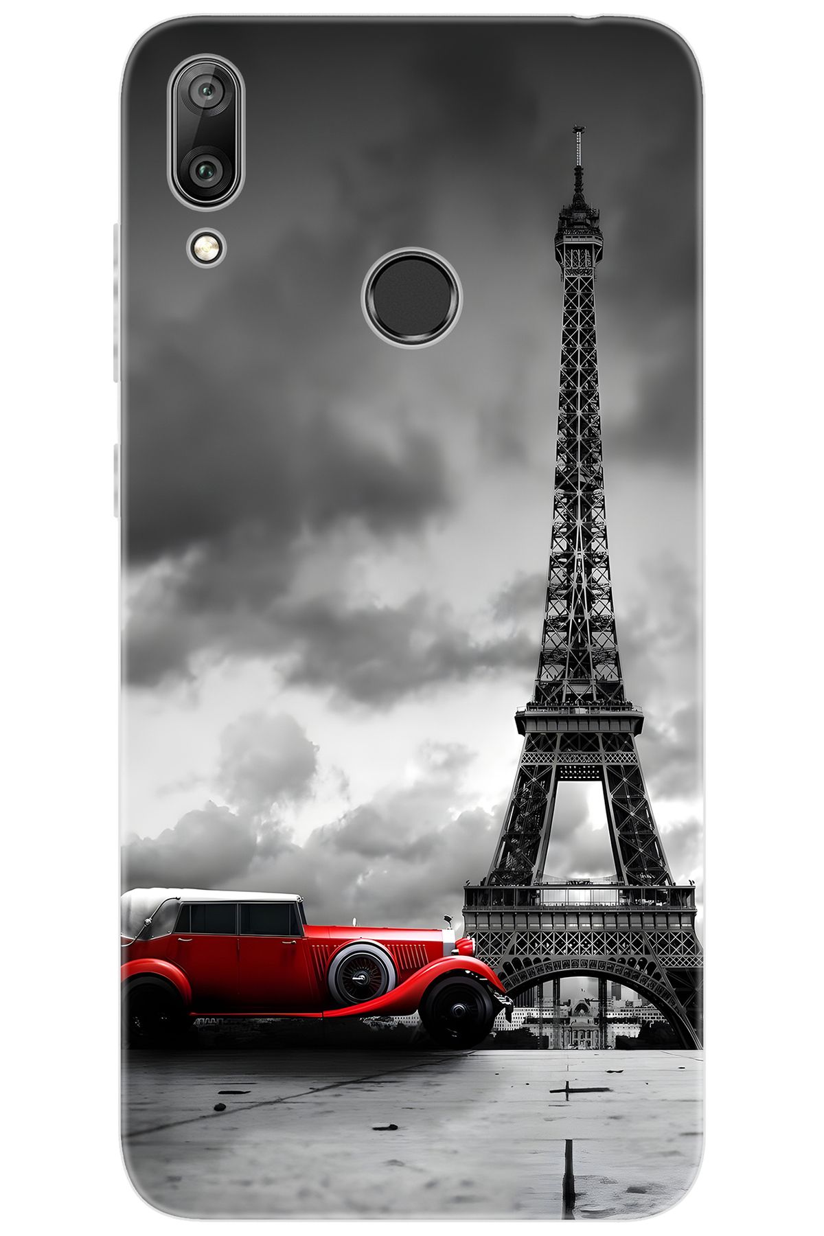 Ceppare Huawei Y7 Prime 2019 (DUB-LX3) Uyumlu Kılıf Desen Silikon Eyfel Kırmızı Araba STK:709 CP-O2i6QgU