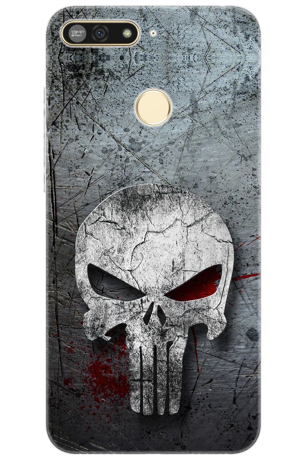 Ceppare Huawei Y6 Prime 2018 (ATU-L31/L42) Uyumlu Kılıf Desen Baskı Silikon Gri Kuru Kafa STK:218 CP-BvWWHtG