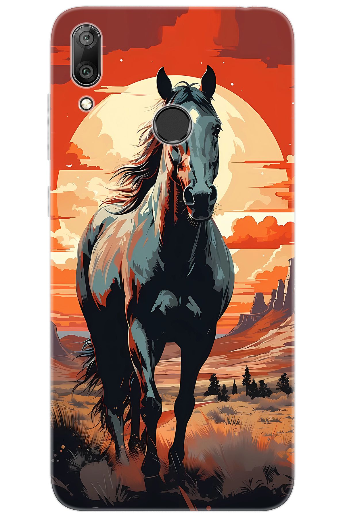 Ceppare Huawei Y7 Prime 2019 (DUB-LX3) Uyumlu Kılıf Desen Baskı Silikon Western Atı STK:655 CP-6oXG9L5