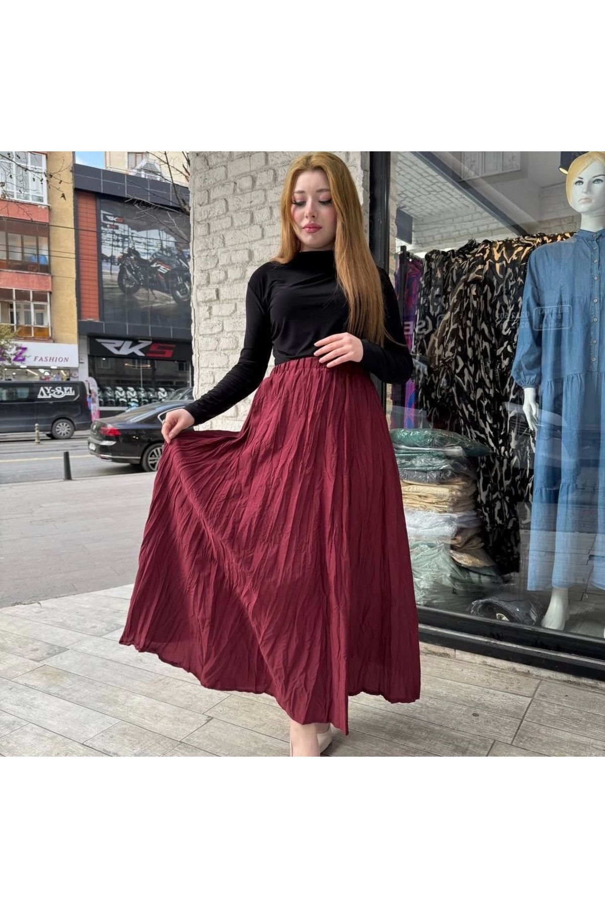BYB MODA TASARIM Kraş etek bordo