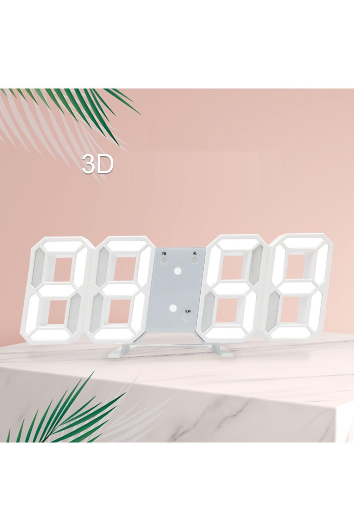 Livava Led Işıklı Masa Saati Alarmlı, Beyaz, 25x10, Sürpriz Hediyeli