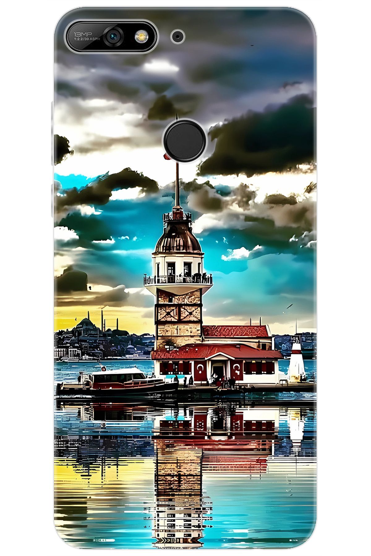 Ceppare Huawei Y7 Prime 2018 (LDN-L21) Uyumlu Kılıf Desen Baskı Silikon Kız Kulesi STK:692 CP-W2dOpVo