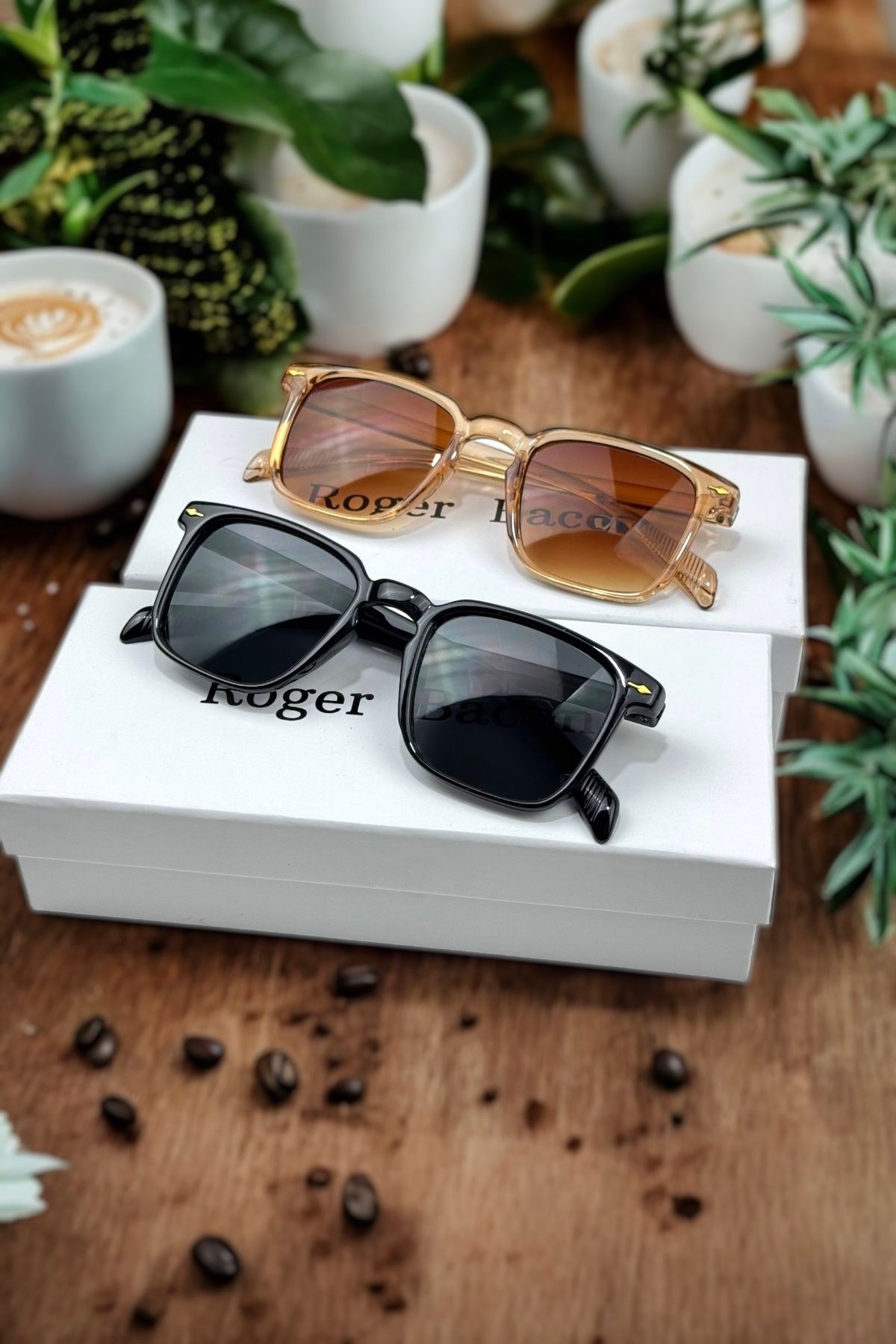 Roger Bacon İkili Set Vintage Siyah-Kahverengi Güneş Gözlüğü Erkek Güneş Gözlüğü Kadın Güneş Gözlüğü