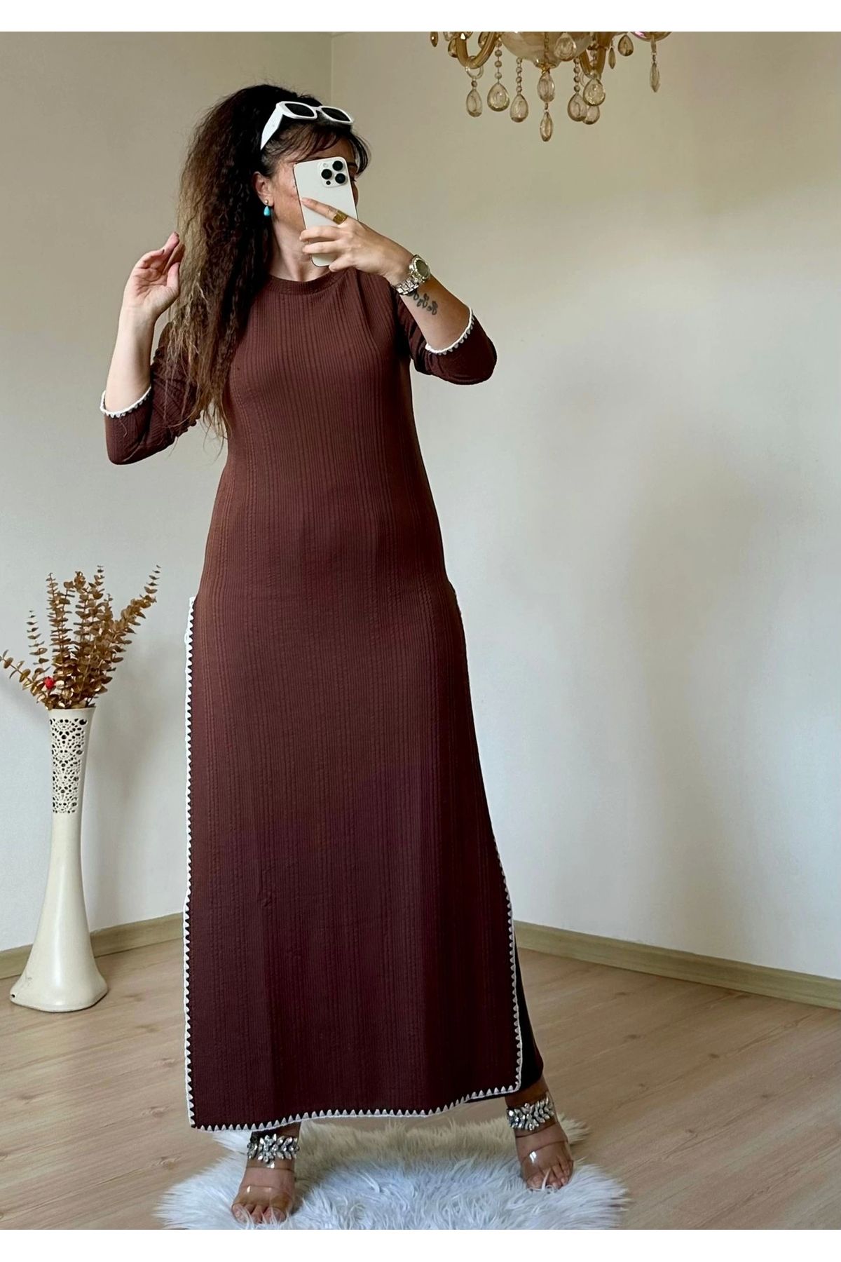 azra moda İkili Tunık Takım Kahve
