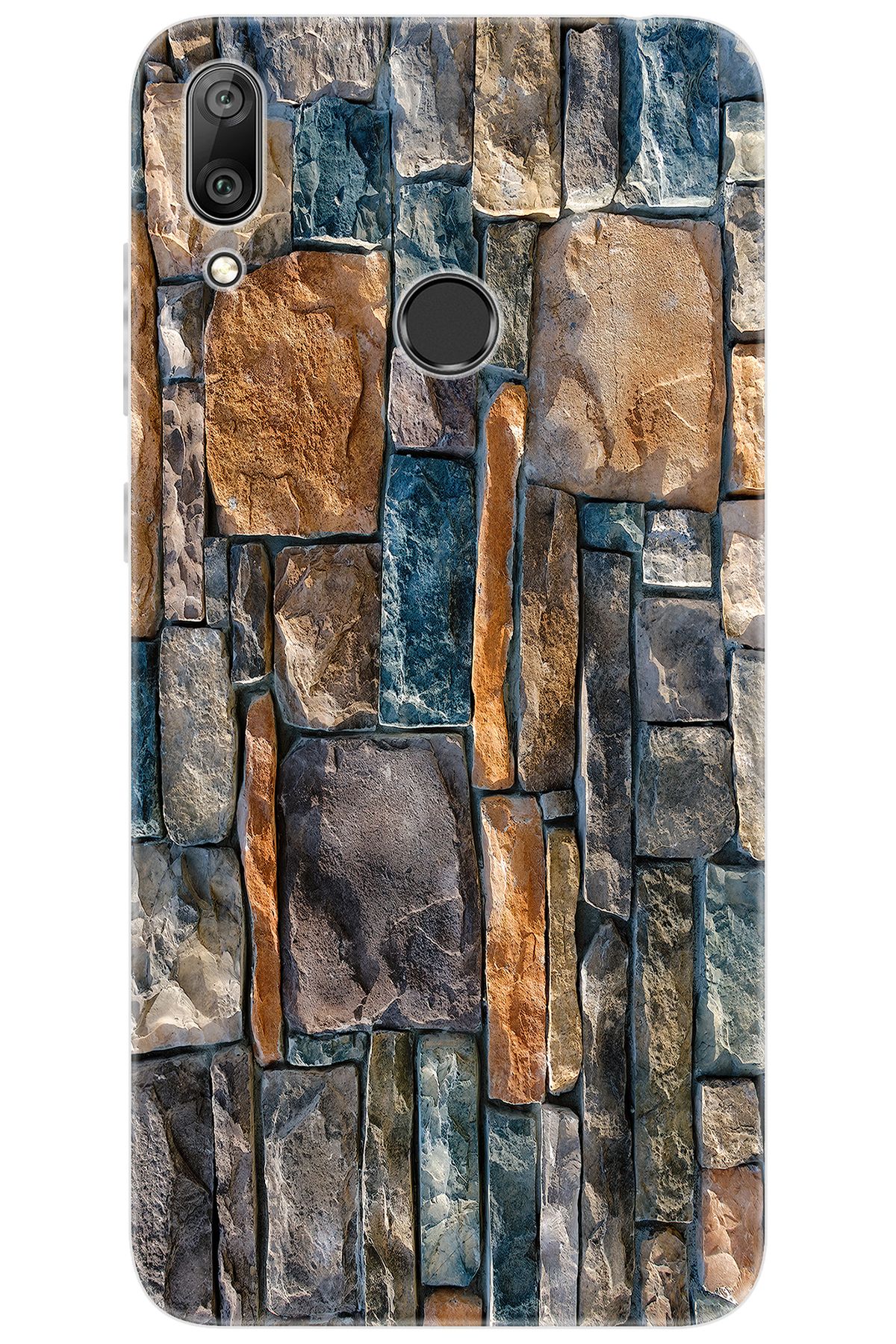 Ceppare Huawei Y7 Prime 2019 (DUB-LX3) Uyumlu Kılıf Desen Baskı Silikon Taş Duvar STK:233 CP-kG4tPHM