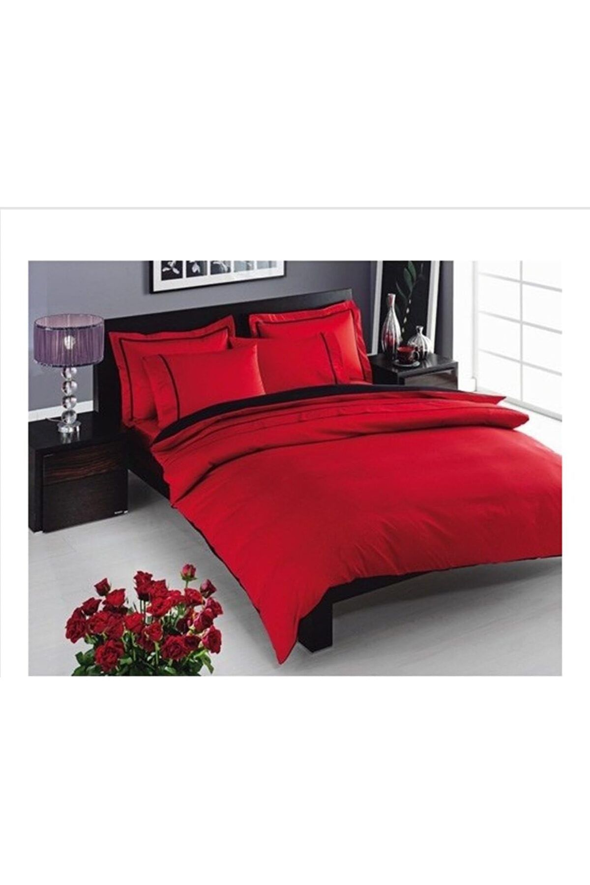 STOREMAX nffashopm Delux Prestige Düz %100 Pamuk Nevresim Takımı, Kırmızı, Çift Kişilik storestarx 10