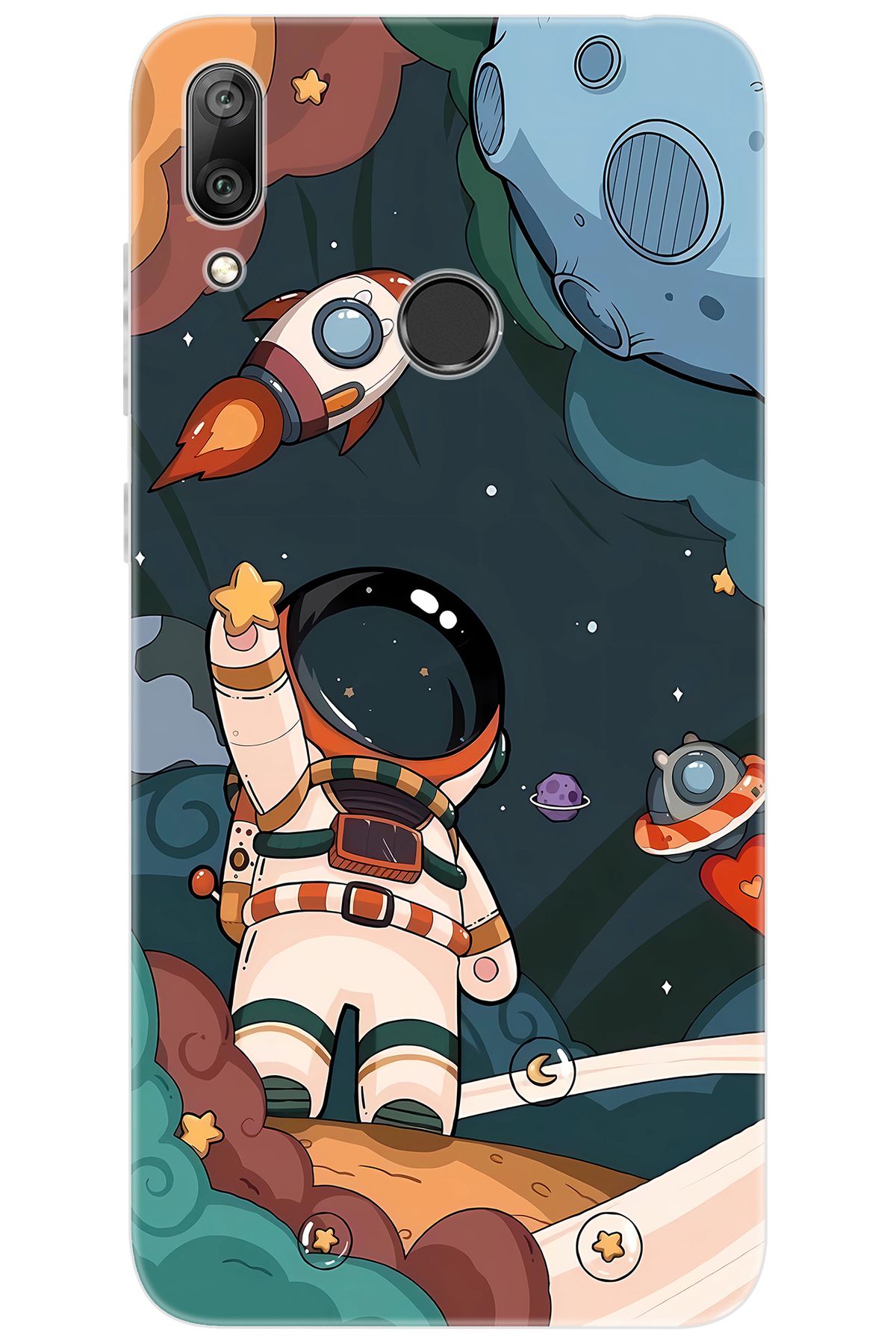 Ceppare Huawei Y7 Prime 2019 (DUB-LX3) Uyumlu Kılıf Desen Baskı Silikon Astronot STK:696 CP-E4SiYFz