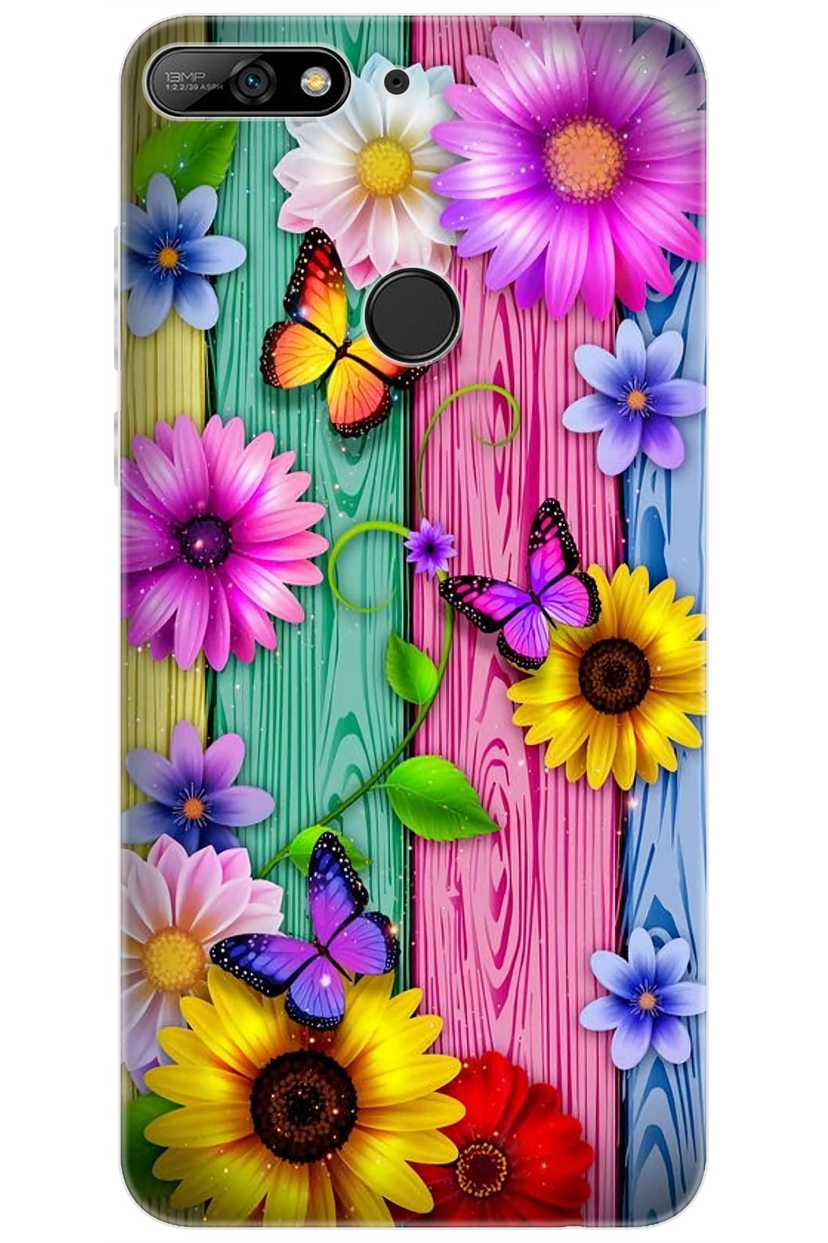 Ceppare Huawei Y7 Prime 2018 (LDN-L21) Uyumlu Kılıf Desen Silikon Papatya Kelebekler STK:719 CP-a9ZlNZv