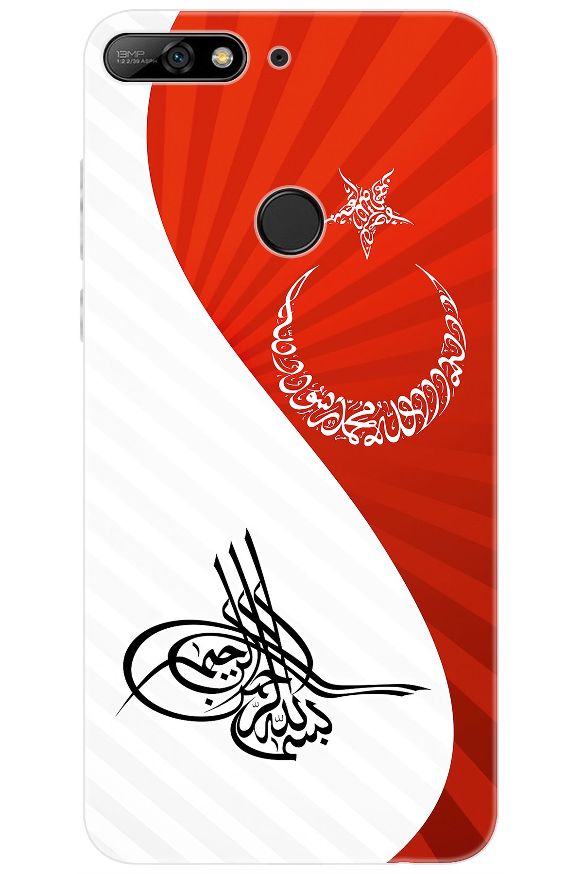 Ceppare Huawei Y7 Prime 2018 (LDN-L21) Uyumlu Kılıf Desen Baskı Silikon Tuğra Bayrak STK:363 CP-LOVDME8