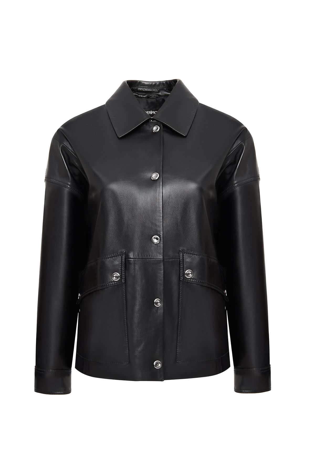 Derimod Susan Kadın Siyah Oversize Deri Ceket 24WGE52741M