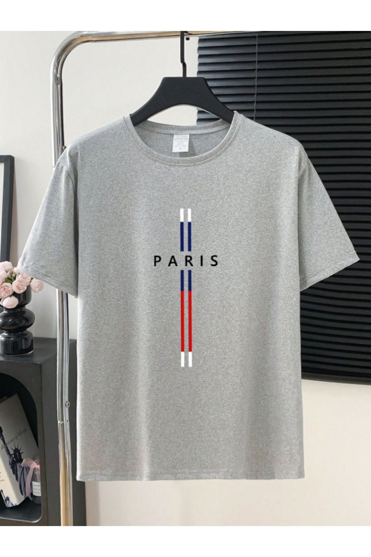 Framgan Erkek Paris Çizgi Baskılı Kısa Kollu Oversize Tişört