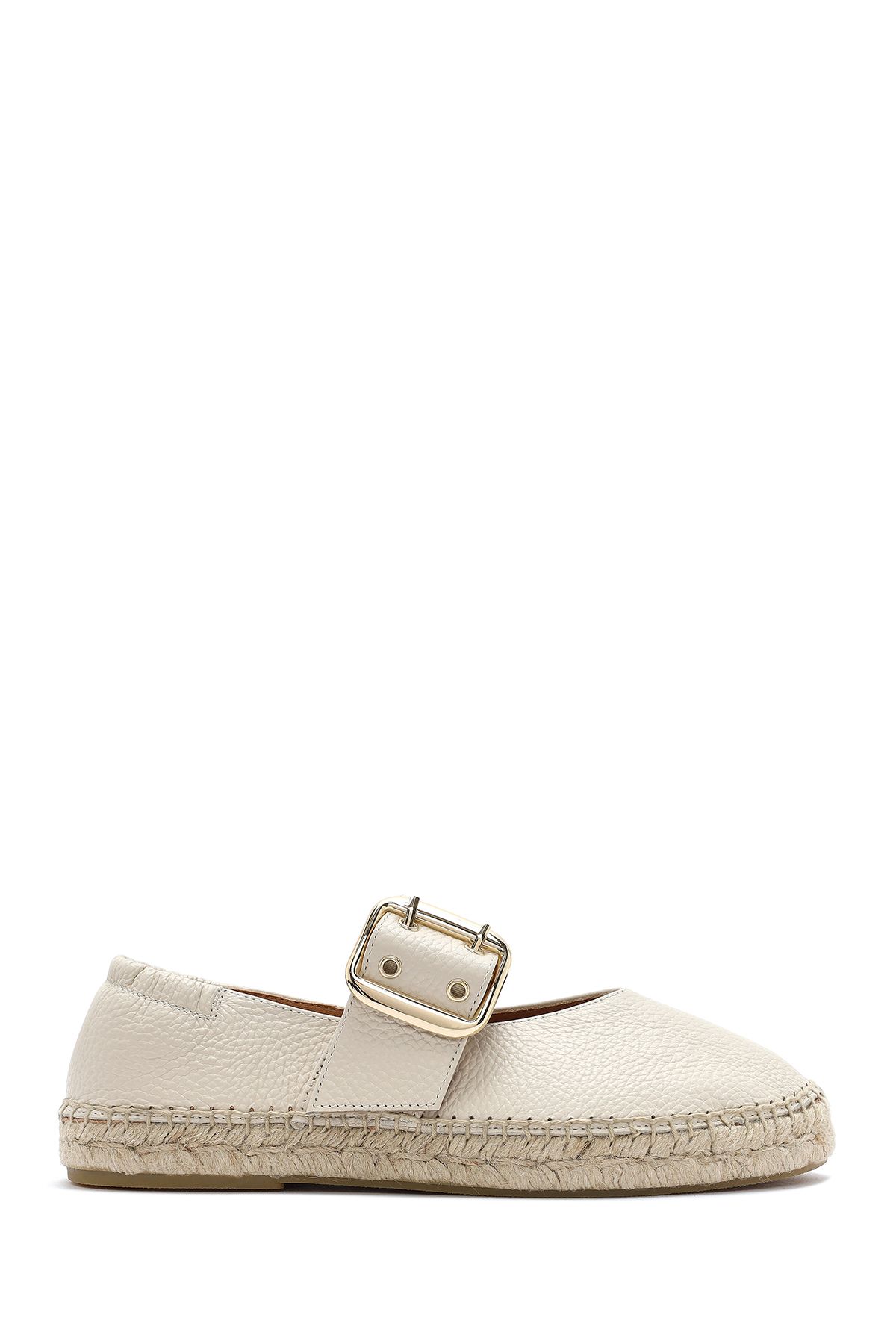 Derimod Kadın Krem Tokalı Deri Espadril 25SFD4570FT