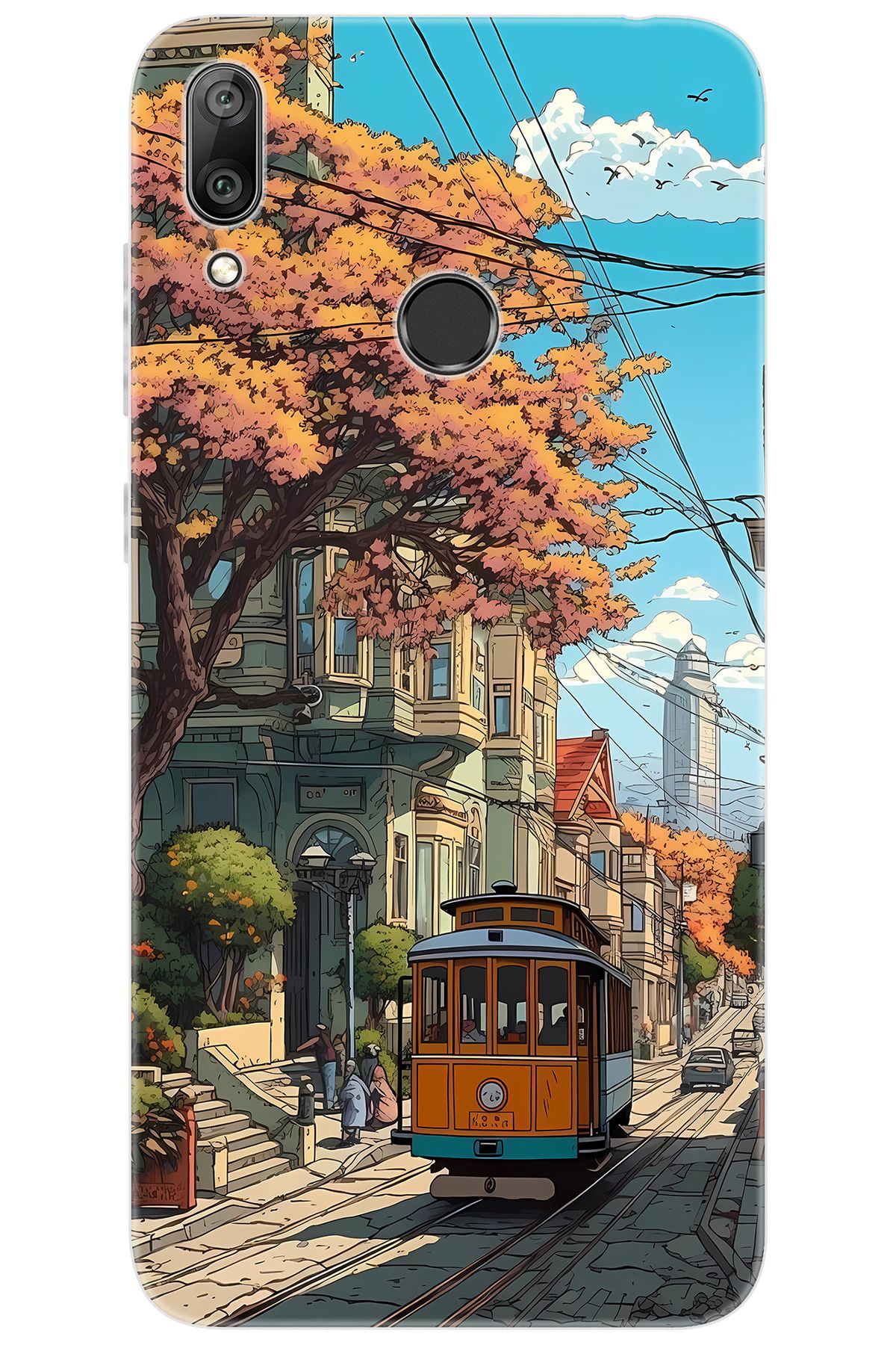 Ceppare Huawei Y7 Prime 2019 (DUB-LX3) Uyumlu Kılıf Desen Baskı Silikon Tramvay STK:645 CP-kzDu98V