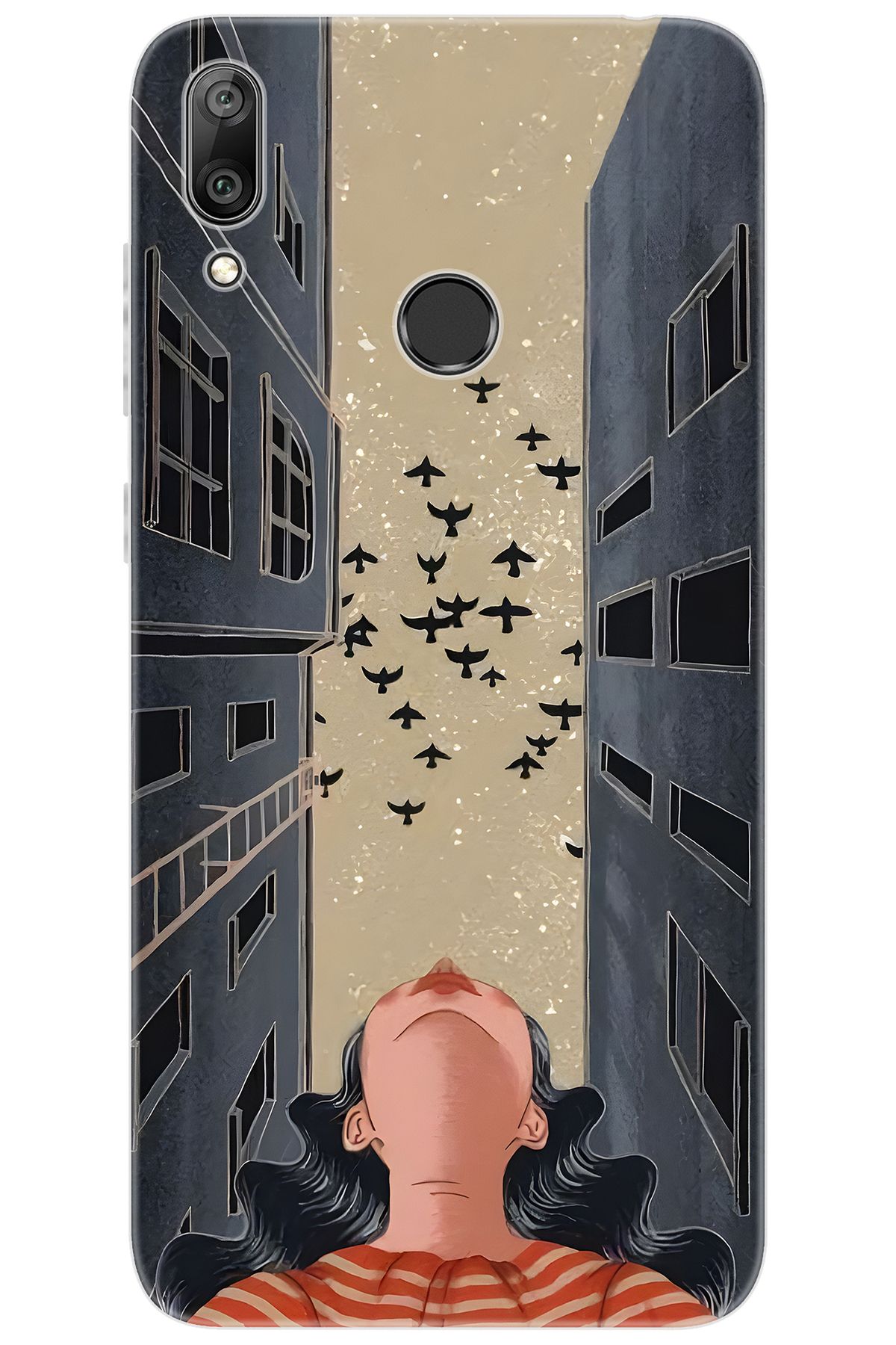 Ceppare Huawei Y7 Prime 2019 (DUB-LX3) Uyumlu Kılıf Desen Silikon Gök Yüzü ve Kuşlar STK:727 CP-BrqrRGJ