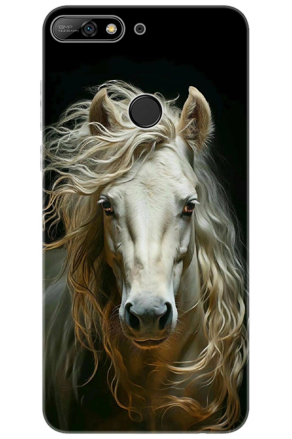 Ceppare Huawei Y7 Prime 2018 (LDN-L21) Uyumlu Kılıf Desen Baskı Silikon Beyaz At STK:689 CP-LxYB0cn