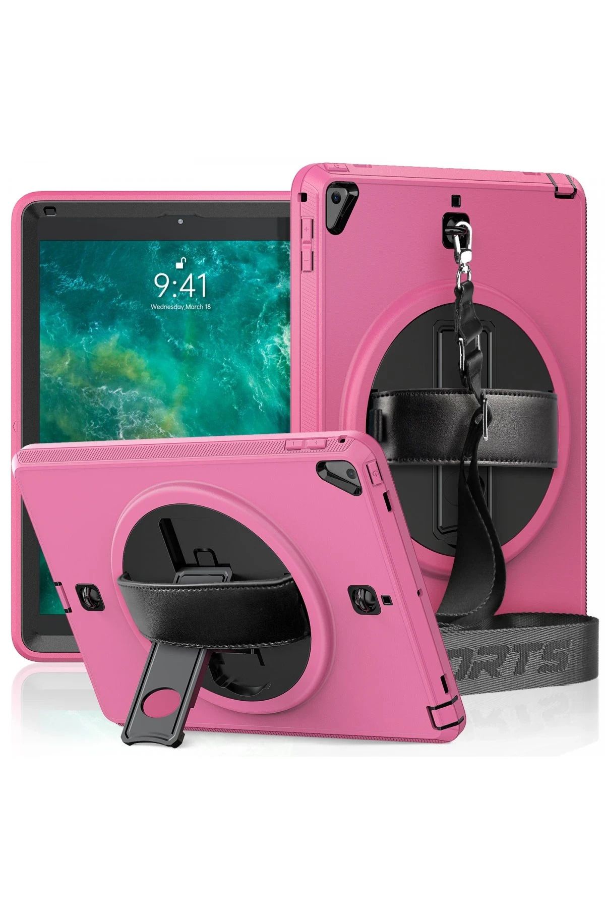 NewFace iPad 5 Air 9.7 Kılıf Strap-C Otterbox Tablet Kapak - Pembe YNSMR