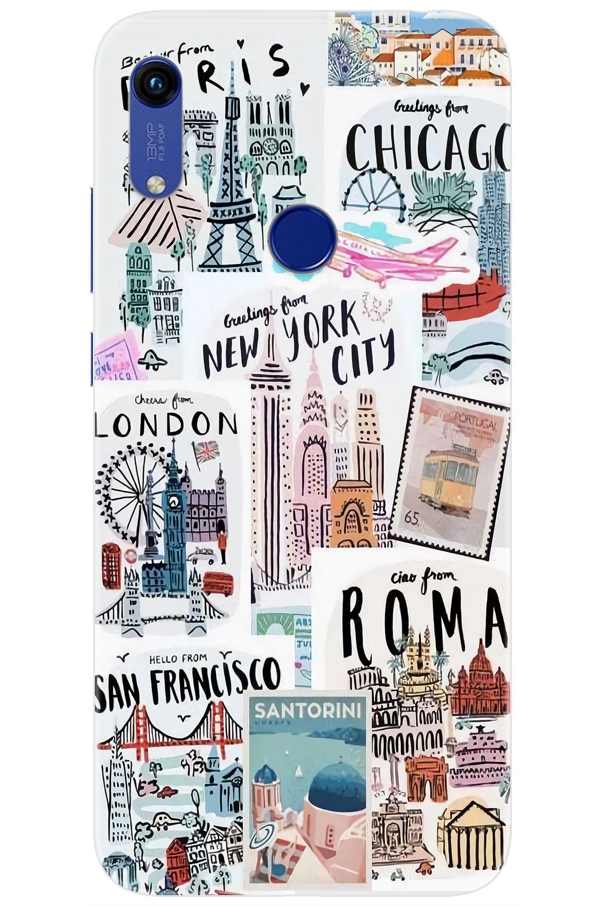 Ceppare Huawei Y6 2019 (MRD-LX1) Uyumlu Kılıf Desen Baskı Silikon Newyork Roma London STK:624 CP-t7uqScx