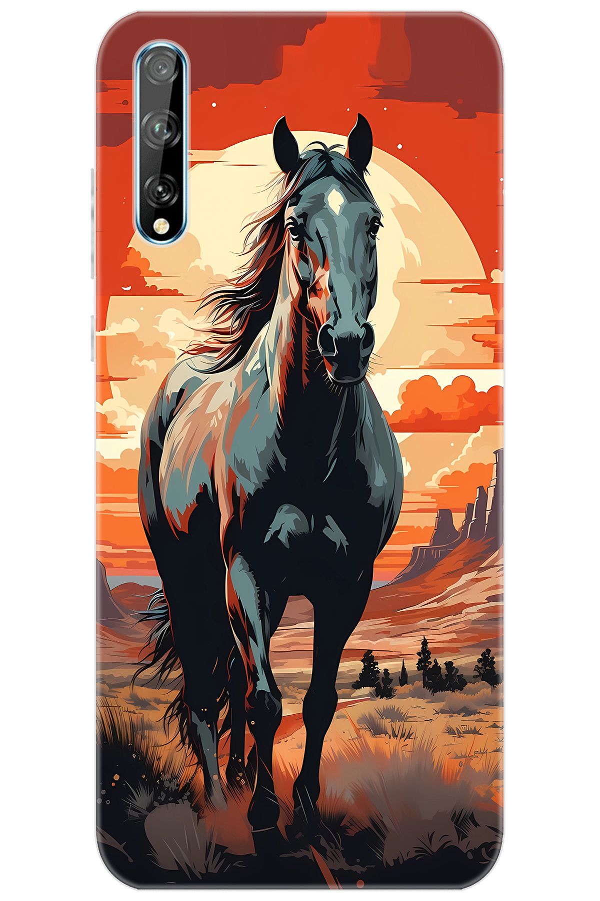 Ceppare Huawei Y8P (AQM-LX1) Uyumlu Kılıf Desen Baskılı Silikon Western Atı STK:655 CP-YvQdukK