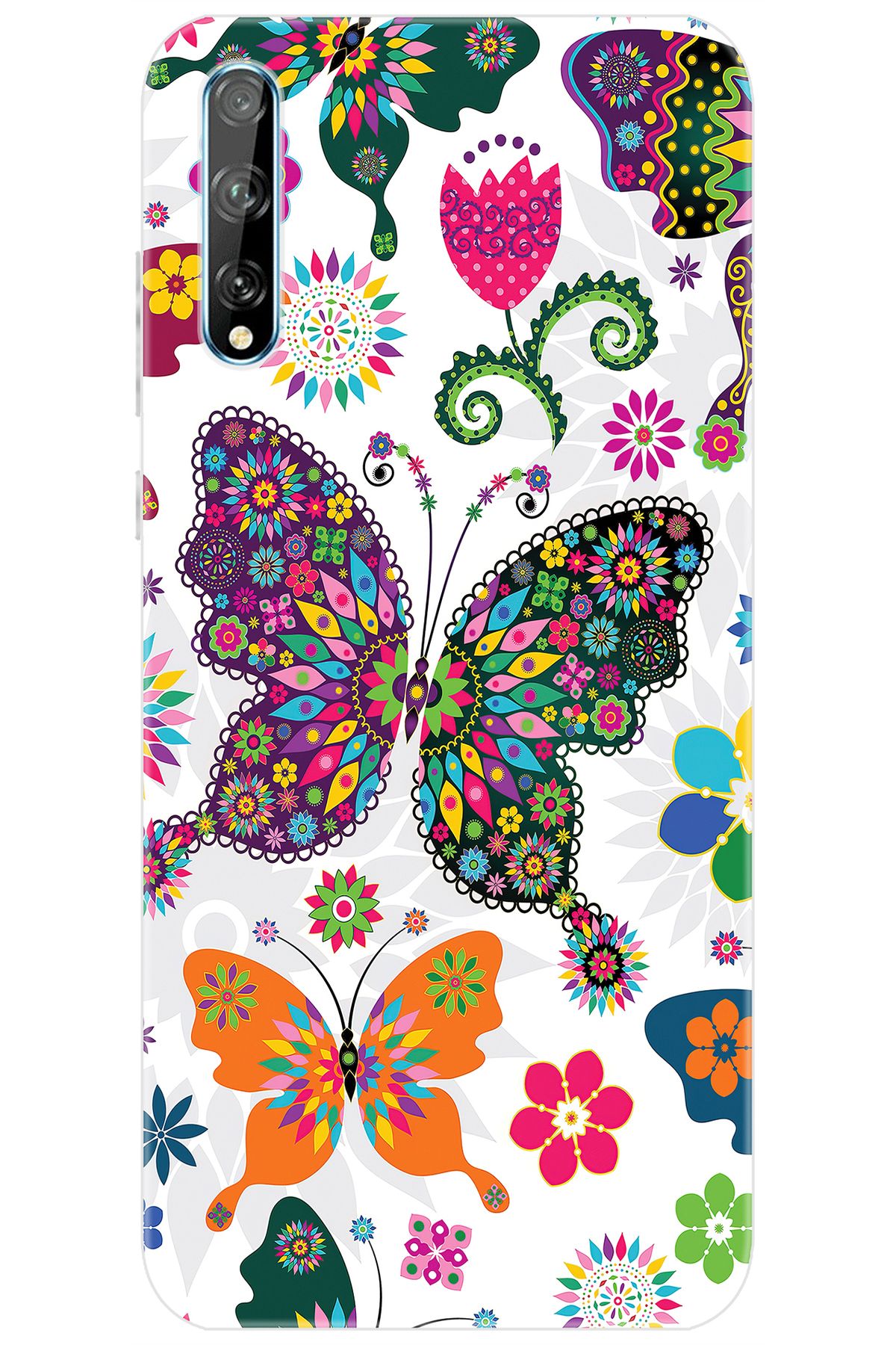 Ceppare Huawei Y8P (AQM-LX1) Uyumlu Kılıf Desen Baskılı Silikon Renkli Kelebekler STK:541 CP-BhBY92K