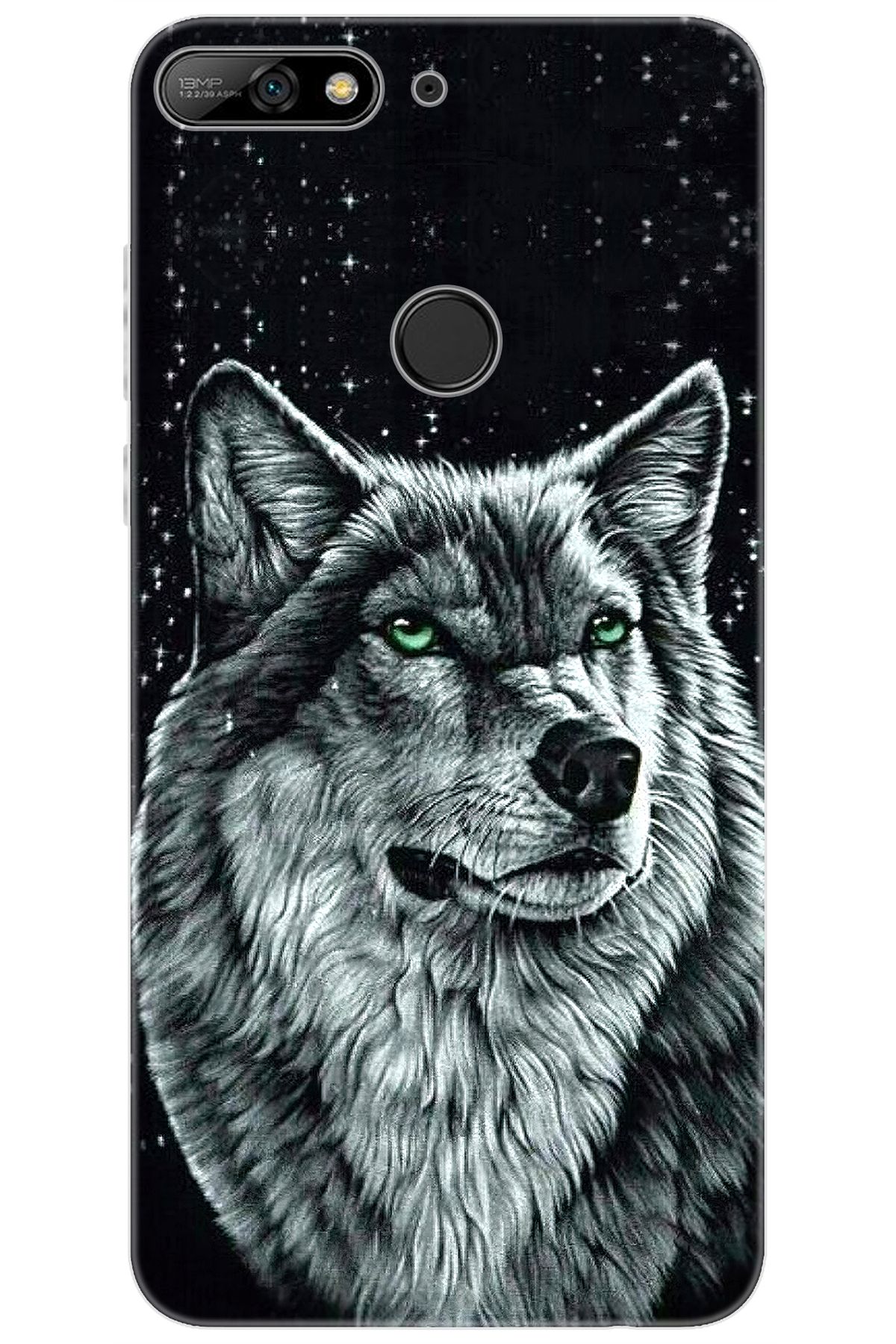 Ceppare Huawei Y7 2018 (LDN-L01) Uyumlu Kılıf Desen Baskılı Silikon Kurt Baskılı STK:488 CP-E8KTBZ9