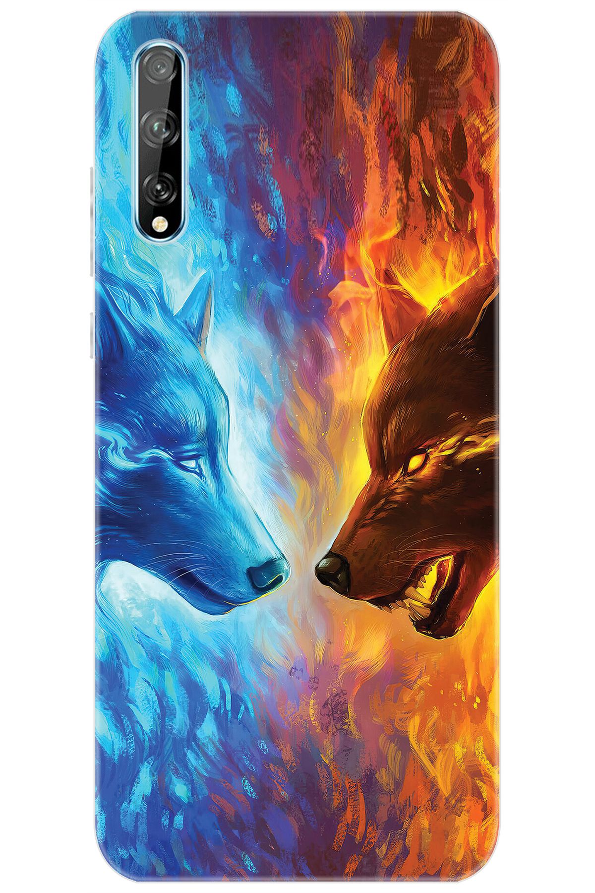 Ceppare Huawei Y8P (AQM-LX1) Uyumlu Kılıf Desen Baskılı Silikon Alev ve Kurtlar STK:489 CP-uOWdlWb