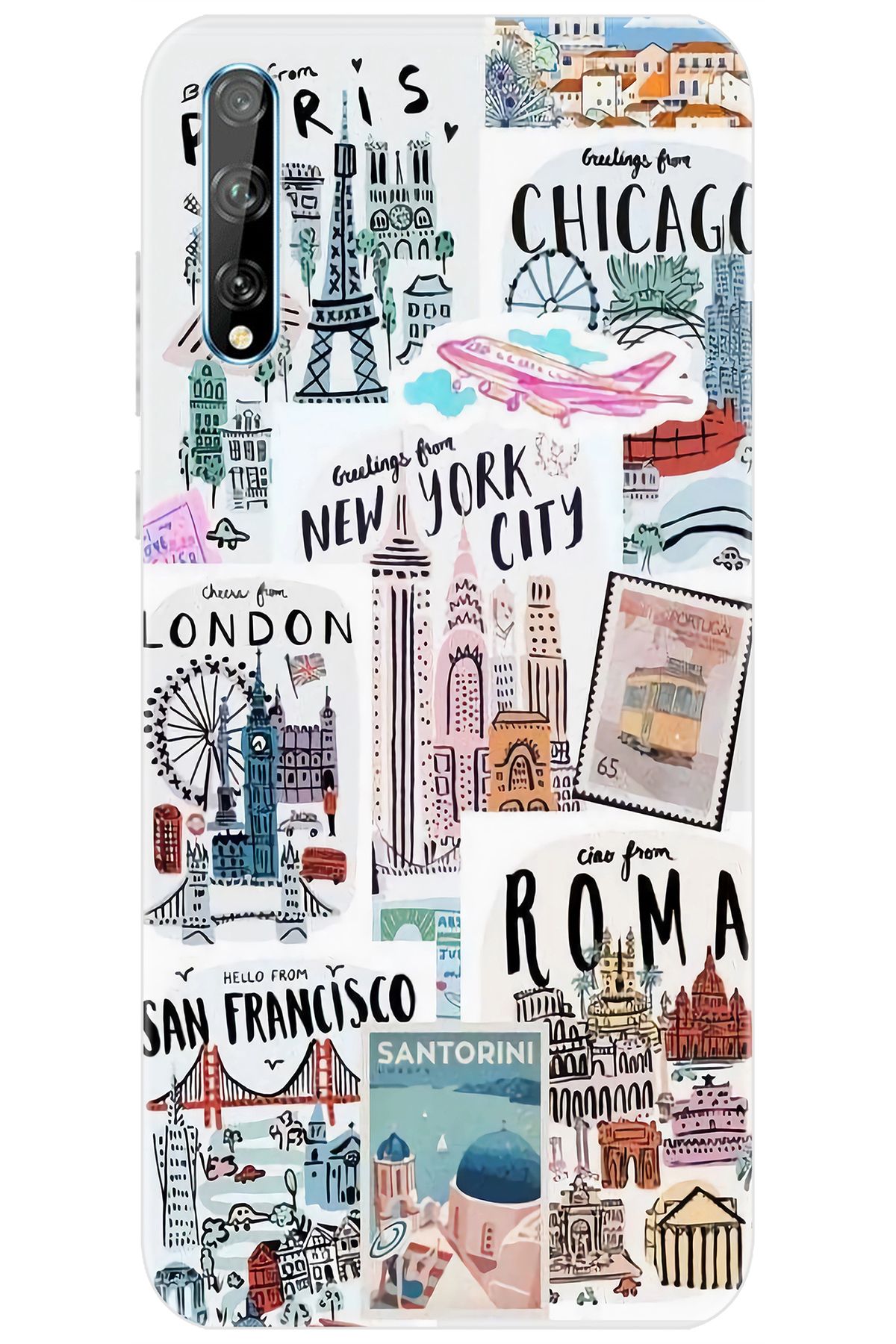 Ceppare Huawei Y8P (AQM-LX1) Uyumlu Kılıf Desen Baskı Silikon Newyork Roma London STK:624 CP-6EV2iqv