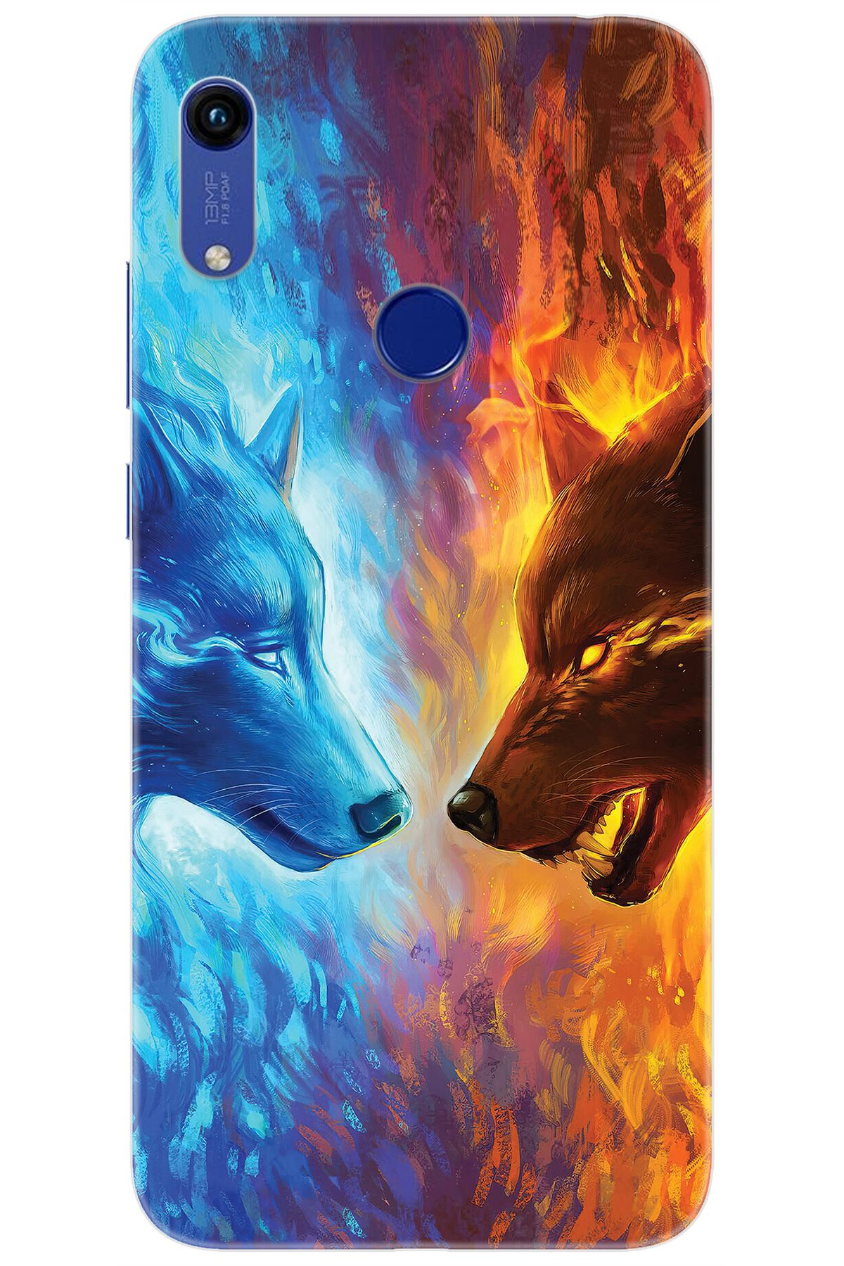 Ceppare Huawei Y6S 2019 (JAT-L41) Uyumlu Kılıf Desen Baskılı Silikon Alev ve Kurtlar STK:489 CP-zxo3Arx