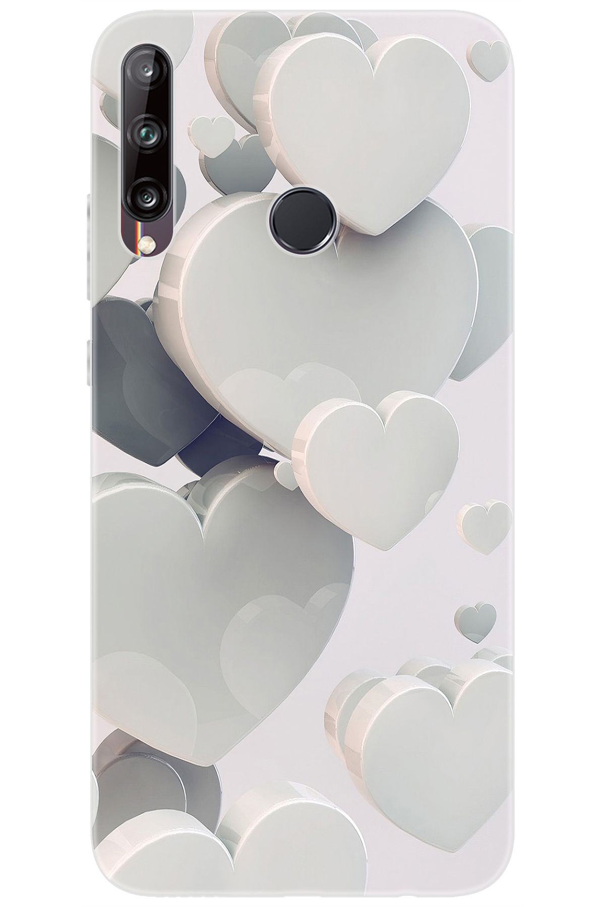 Ceppare Huawei Y7P (ART-L29) Uyumlu Kılıf Desen Baskılı Silikon Beyaz Kalpler STK:259 CP-K1Z8uci