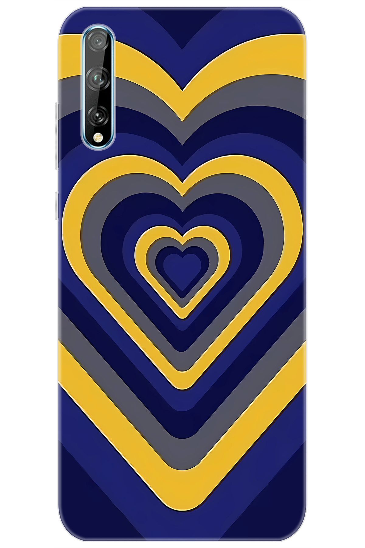 Ceppare Huawei Y8P (AQM-LX1) Uyumlu Kılıf Desenli Silikon Sarı Lacivert Kalp STK:1003 CP-EKQ4gyc