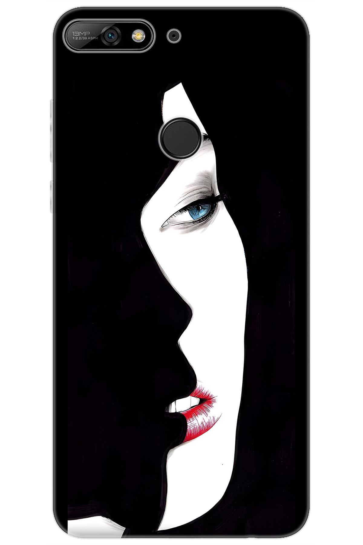 Ceppare Huawei Y7 2018 (LDN-L01) Uyumlu Kılıf Desen Baskılı Silikon Siyah Beyaz Kadın STK:635 CP-kLZDzVl
