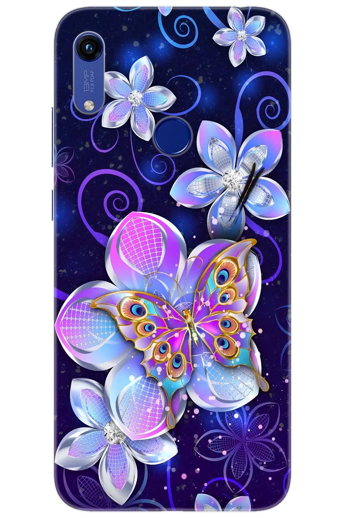 Ceppare Huawei Y6 2019 (MRD-LX1) Uyumlu Kılıf Desenli Silikon Kelebek ve Çiçekler STK:718 CP-pQpZjvS