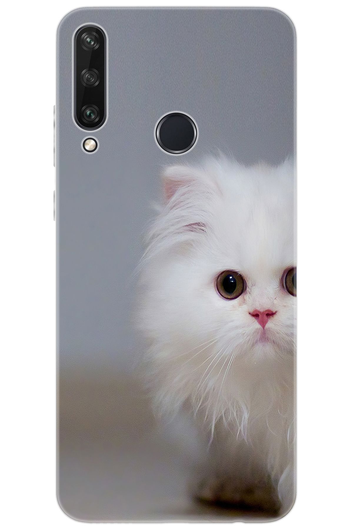 Ceppare Huawei Y6P (MED-LX9N) Uyumlu Kılıf Desen Baskılı Silikon Beyaz Kedi STK:139 CP-fJ6zB5N