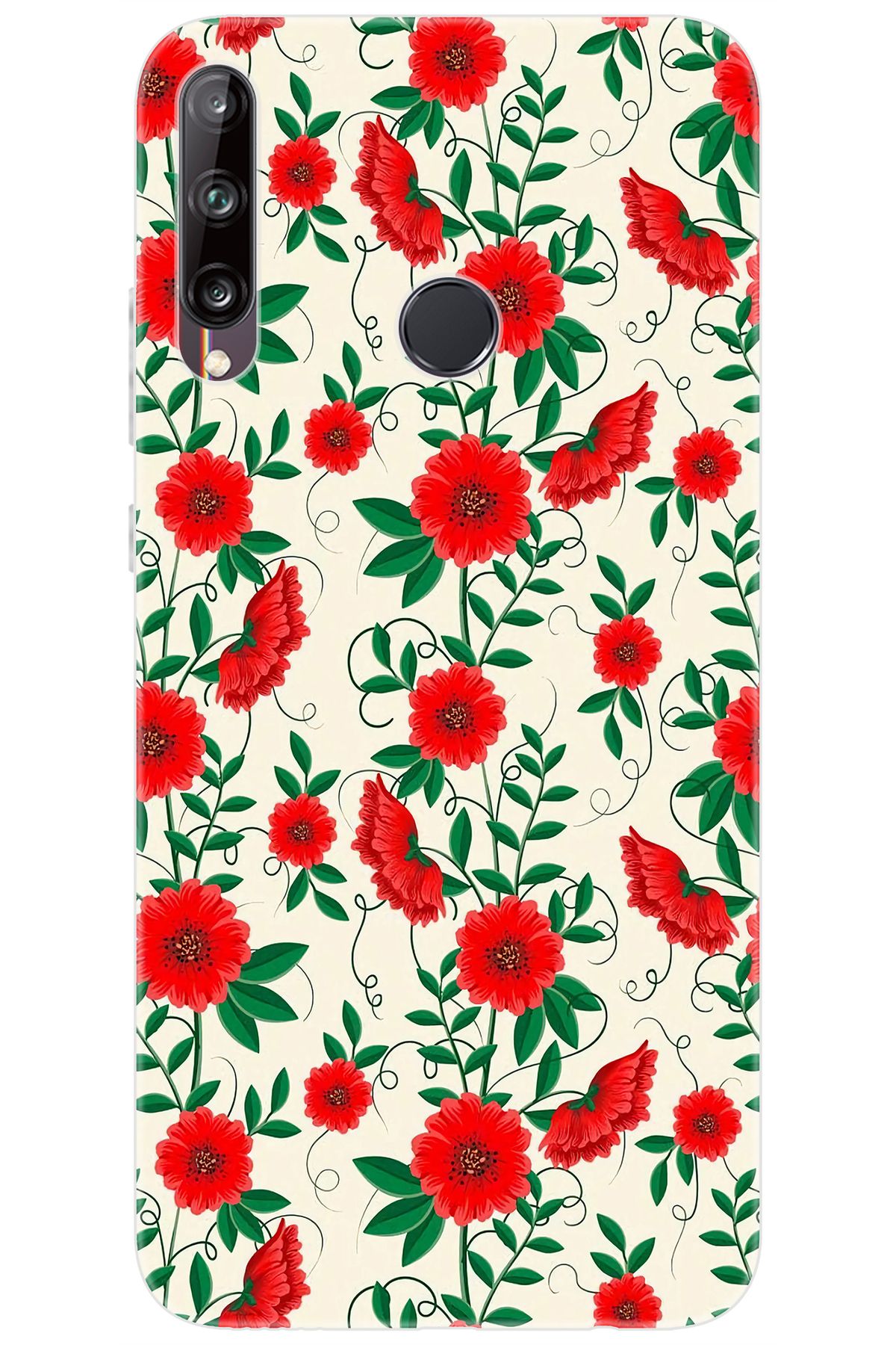 Ceppare Huawei Y7P (ART-L29) Uyumlu Kılıf Desen Baskılı Silikon Kırmızı Çiçekler STK:717 CP-y7dwiK1