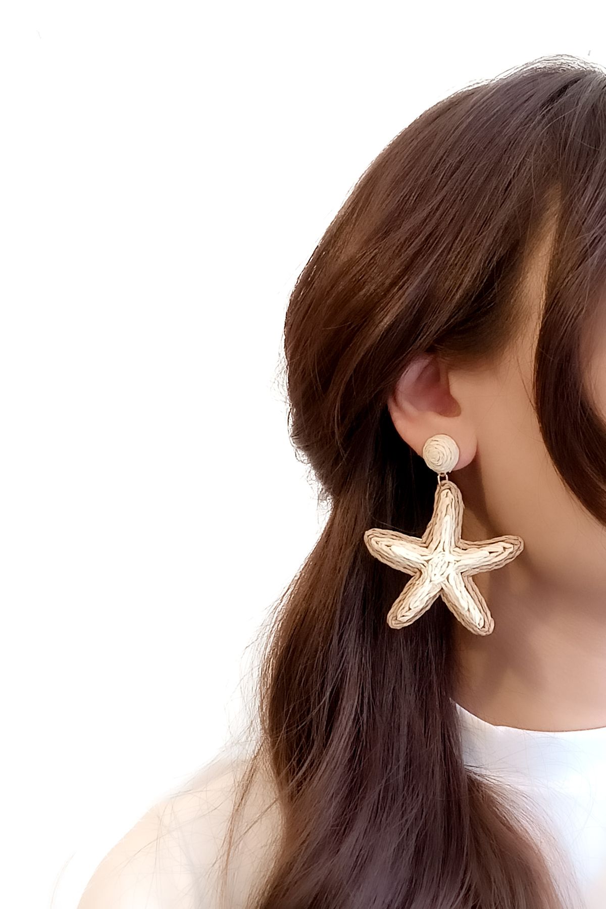COSİTA-Starfish Large Size Coffee Cream Straw Earrings 6