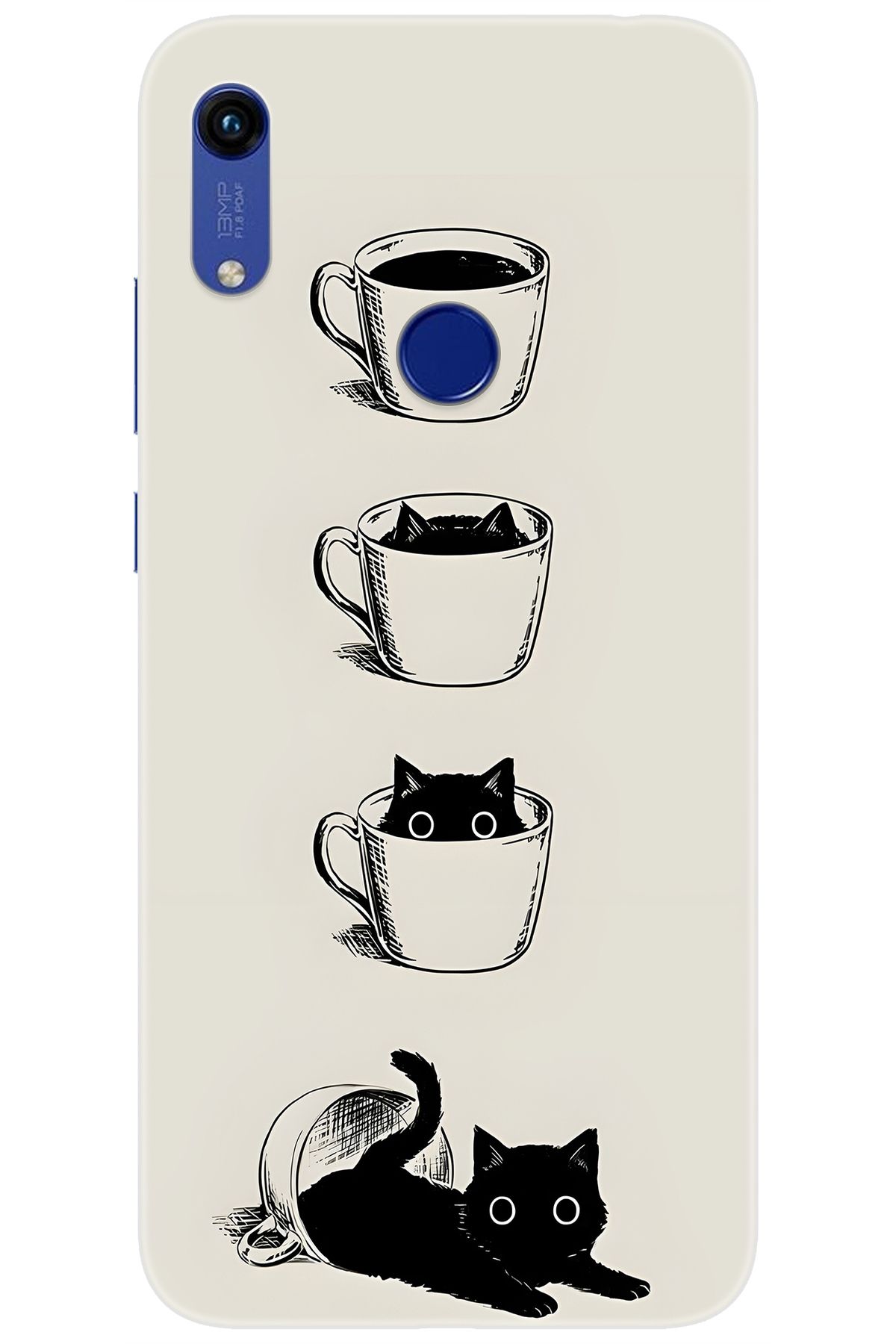 Ceppare Huawei Y6S 2019 (JAT-L41) Uyumlu Kılıf Desenli Silikon Kedi ve Kahve Çizimi STK:707 CP-FsiGHDX
