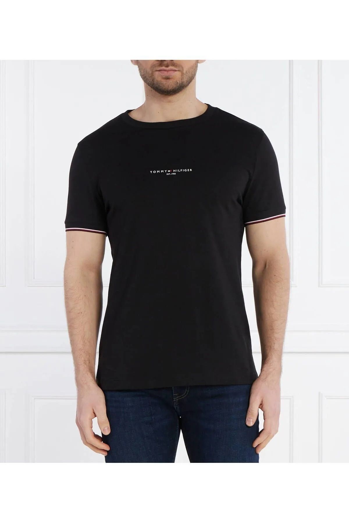 Hilfiger Denim _..TommyHilfiger Erkek Dokuma Kumaş Kısa Kol Düz Model T-Shirt