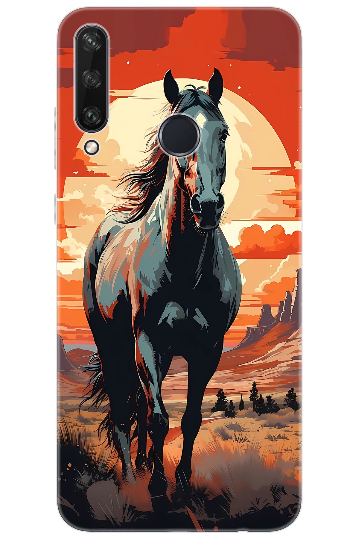 Ceppare Huawei Y6P (MED-LX9N) Uyumlu Kılıf Desen Baskılı Silikon Western Atı STK:655 CP-TwXPQiD