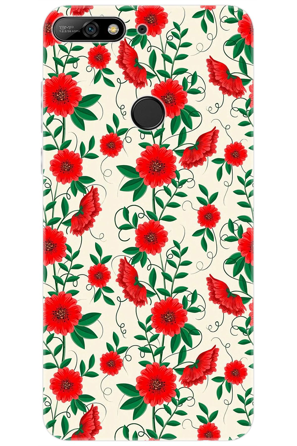 Ceppare Huawei Y7 PRO 2018 (LDN-LX2) Uyumlu Kılıf Desen Baskılı Silikon Kırmızı Çiçekler STK:717 CP-0KT9NKo